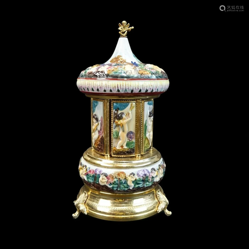 20C Capodimonte Musical Carousel Cigarette Box