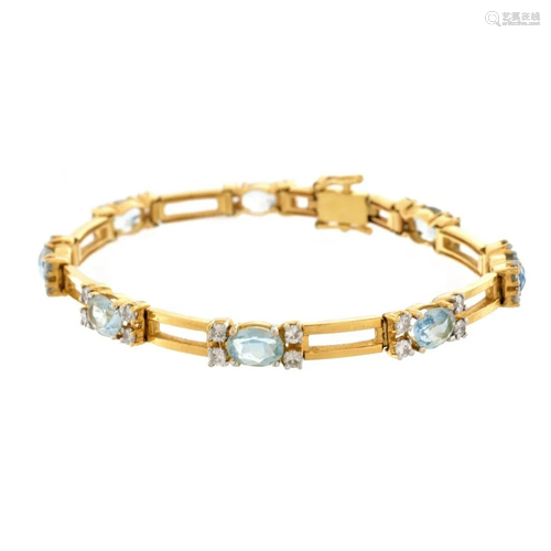 Aquamarine, Diamond and 14K Bracelet