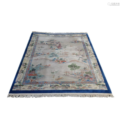 Large Chinese Scenic Wool Rug