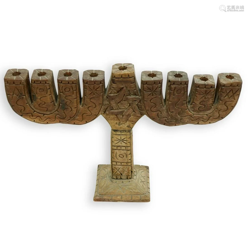 Vintage Hand Carved Wooden Menorah