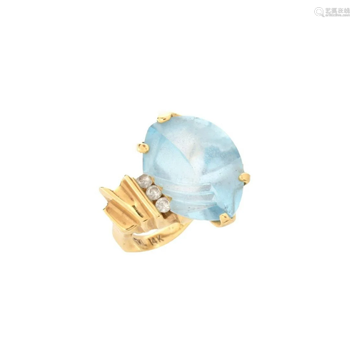 Aquamarine, Diamond and 14K Ring