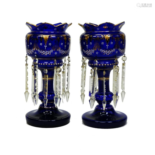 Pair of Cobalt Blue Lusters