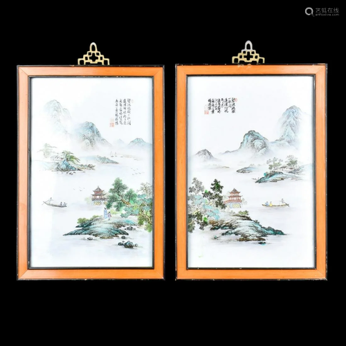 19C Pr Chinese Porcelain Framed Wall Plaques