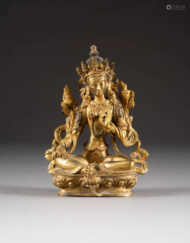 GRÜNE TARA Tibet, 18./19. Jh. Bronze, vergoldet.