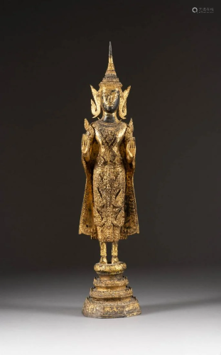 STEHENDER BUDDHA Thailand, um 1900 Bronze. H…