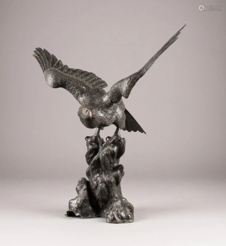 ADLER AUF FELSEN Japan, um 1900 Bronze, dunkel