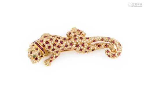 EDELSTEINBROSCHE 'PANTHER' Gelbgold. 8 cm x …