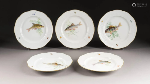 FÜNF FISCHTELLER Deutsch, Meissen, 1850-1924