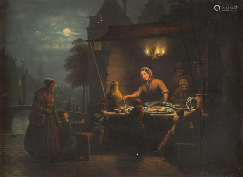 ROSFIER Act. c. 1858 Soup kitchen at night Oil on