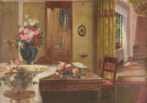 M. HAIN Act. c. 1910/20 Interieur with dinne…