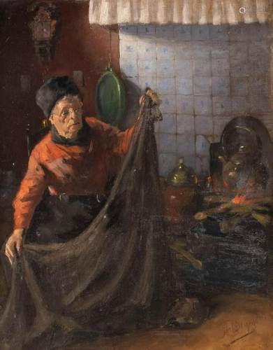 ADRI BLEIJS 1877-1964. At the fire place.