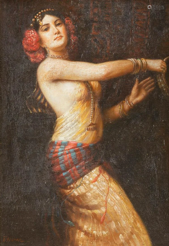 ETIENNE Act. c. 1900 Oriental dancer Oil on canvas.