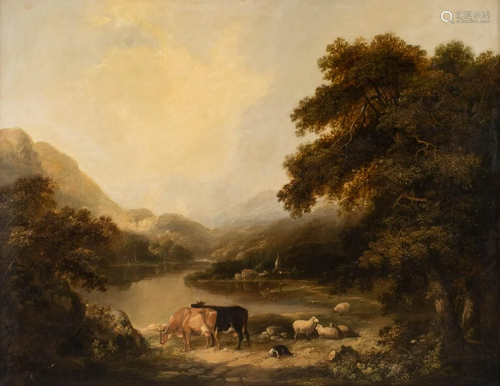 BRITISH SCHOOL c. 1840/50 Cows and sheep in …