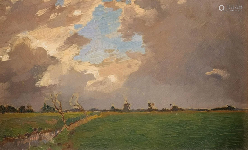 HAGUE SCHOOL c. 1900 Landscape before thund…