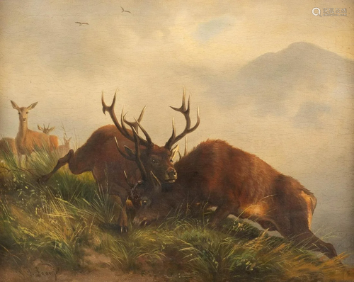 FRENZEL Act. c. 1880/90 Two stags fighting …