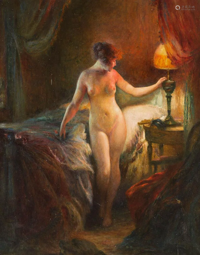 EMILE TABARY 1857 - 1927 In the boudoir Oil on c…