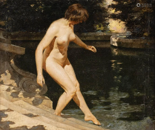 CZECH SCHOOL c. 1900 Bathing nude Oil on c…