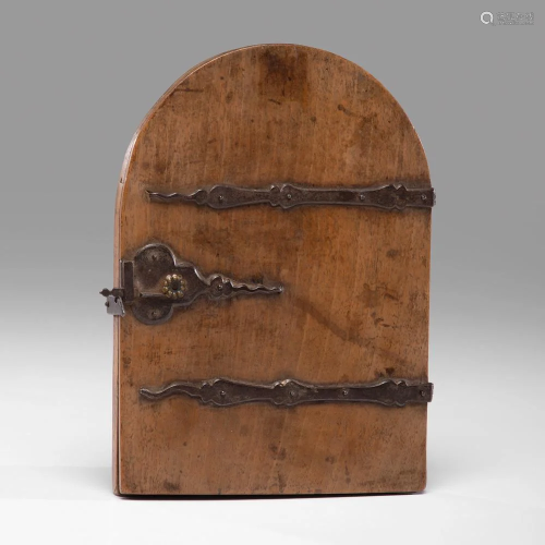 A Carved and Iron-Mounted Fruitwood Traveling …