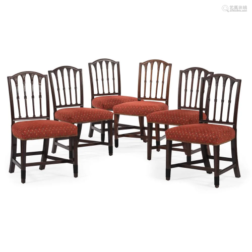 A Set of Six New York Federal Carved Mahogany Din…