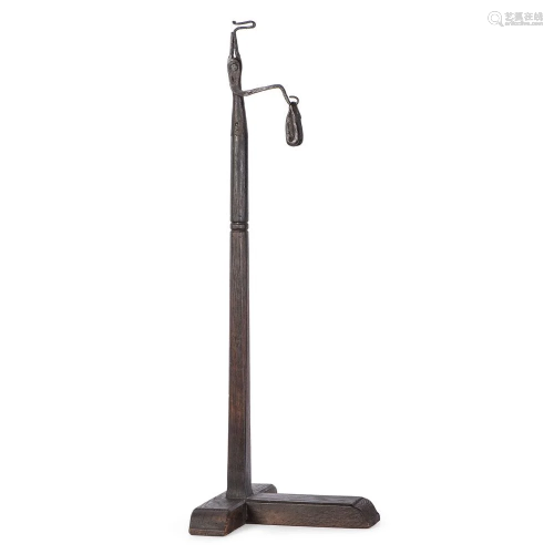 A Wood and Wrought Iron Rush Light Stand