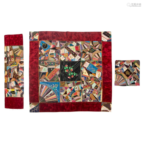 A Crazy Quilt, Sham and Dresser Scarf Set