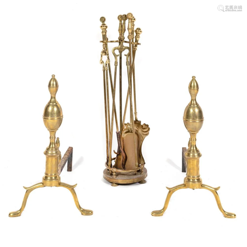 A Pair of Federal Cast-Brass Lemon Top Andirons