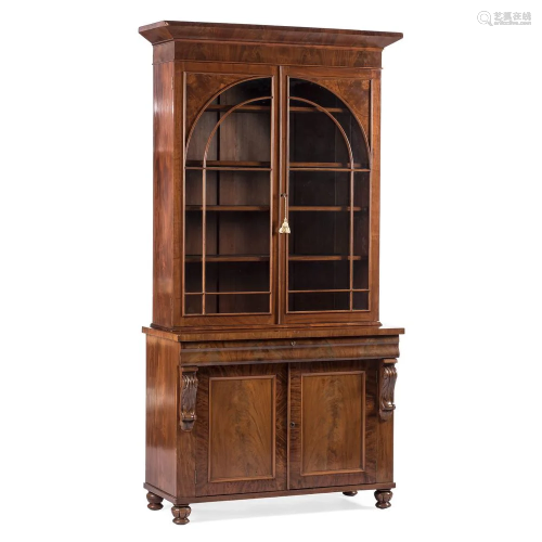 A Federal Carved and Figured Mahogany Hutch