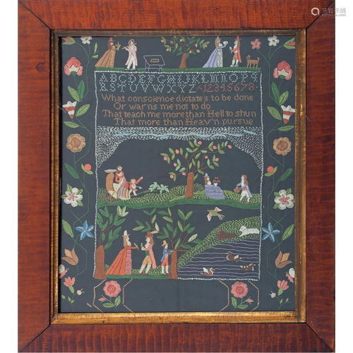 A Rhode Island School Pictorial Needlework Sampler