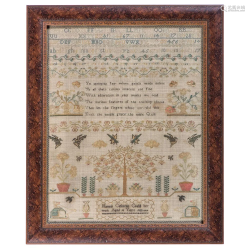 An English Pictorial Embroidered Needlework Sam…