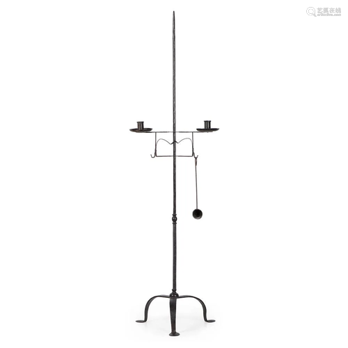 A Wrought-Iron Adjustable Two-Light Candlest…