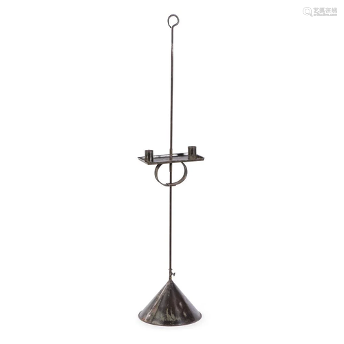 A Wrought-Iron and Sheet-Tin Two-Light Candlestand