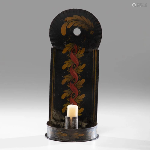 A Rare Polychrome Painted Tinware Candle Sconce