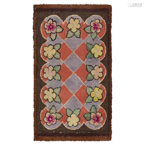 A Lattice and Flower Decorated Hooked Rug