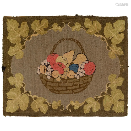 A Fruit Basket and Vine Decorated Hooked Rug