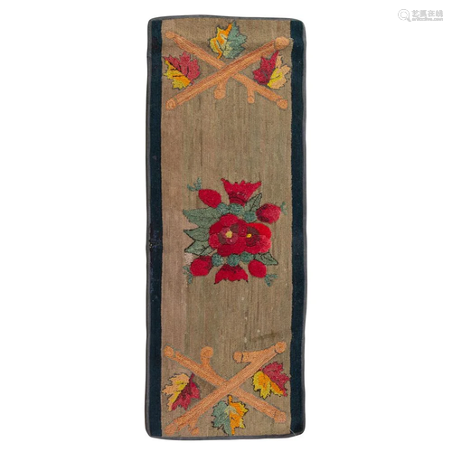 A Rose and Leaf Decorated Hooked Rug Runner