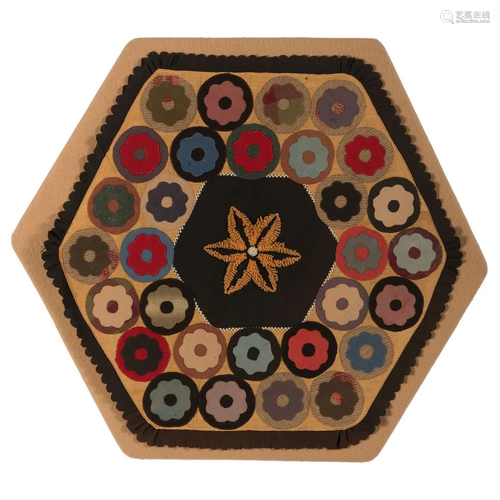 A Wool and Broadcloth Hexagonal Penny Mat