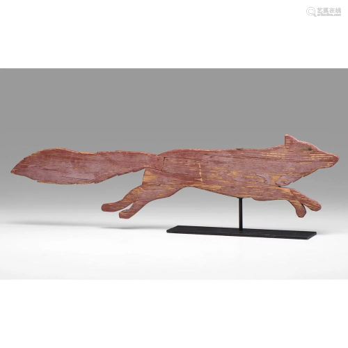 A Carved and Red-Painted Pine Fox Weathervane…