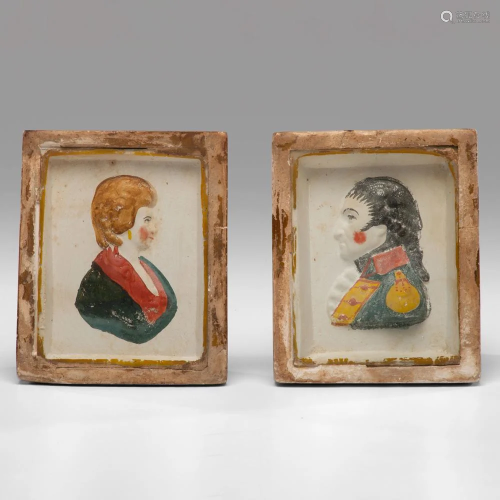 A Pair of Chalkware Portraits of George and Martha