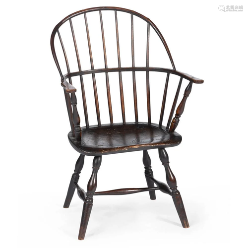 A Black-Paint Decorated Sack-Back Windsor Armchair