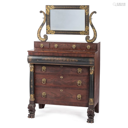 A New York Classical Ebonized, Gilt-Stencil Decorated