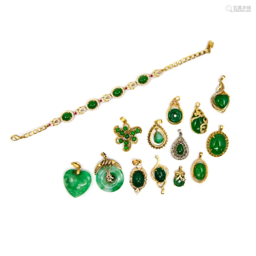 Group of Chinese Green Stone Jewelry