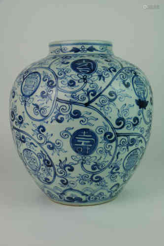 A Chinese Blue and White Porcelain Jar Floral Pattern
