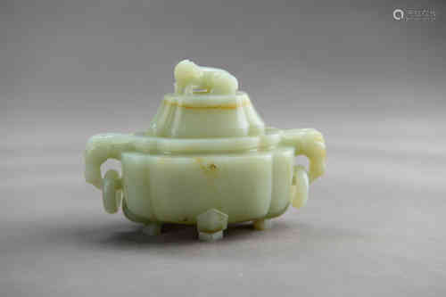 A Chinese Carved Jade Vase Ornament with Double Ears