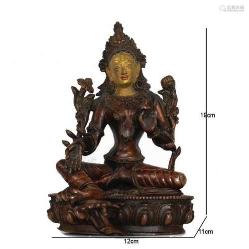 A Tibet Bronze Gilding Guanyin Buddha Statue