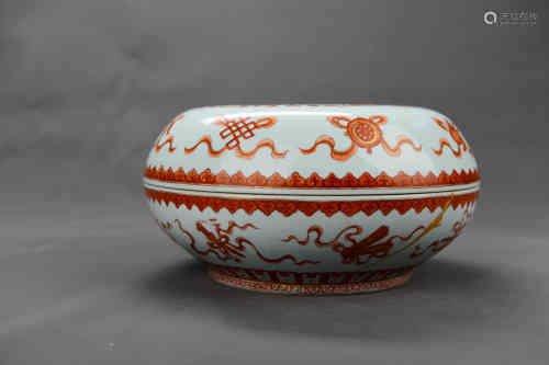 A Chinese Alum Red Porcelain Box with Glaze Patched