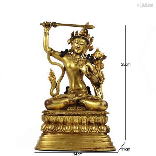 A Bronze Gilding Tibet Buddha Statue of Manjusri Bodhisattva