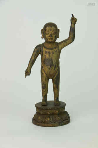 A Chinese Bronze Gilding Prince Statue