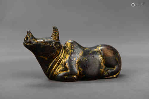 A Chinese Bronze Gilding Cow Ornament