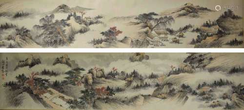 A Chinese Landscape Silk Scroll, Qianzhong Xiao Mark