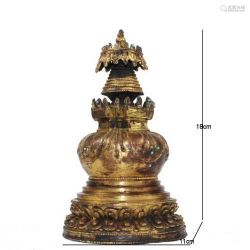 A Tibet Bronze Gilding Pagoda